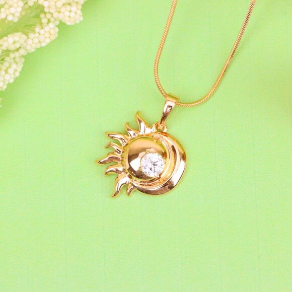 "Round Green Stone Pendant in Rose Gold Finish, XPPT1561 - Picture 2 of 13